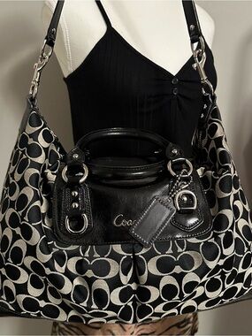 Coach Ashley Satchel in black signature canvas with black leather trim